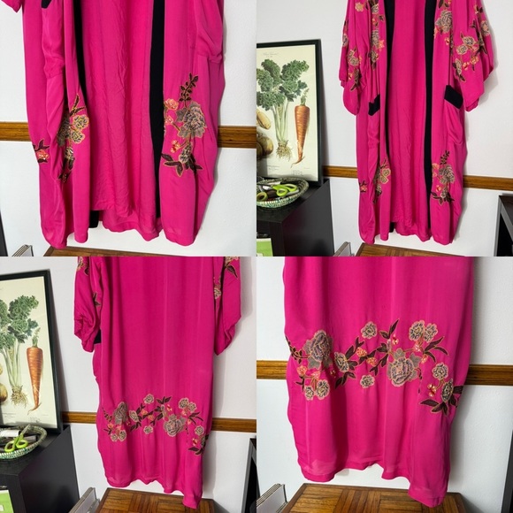 Free People hot pink embroidered floral long kimono size XS/S - Picture 6 of 16